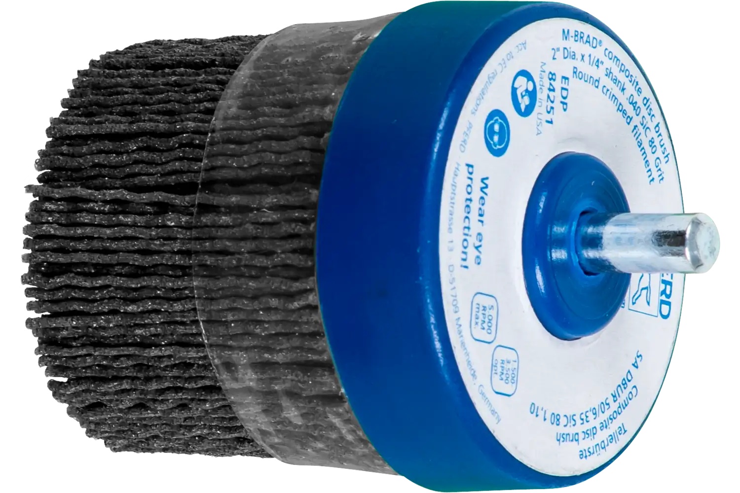 Picture of Pferd M-BRAD® Mounted Disc Brush 2" Dia. .040/80 Grit Silicon Carbide 1/4" Shank